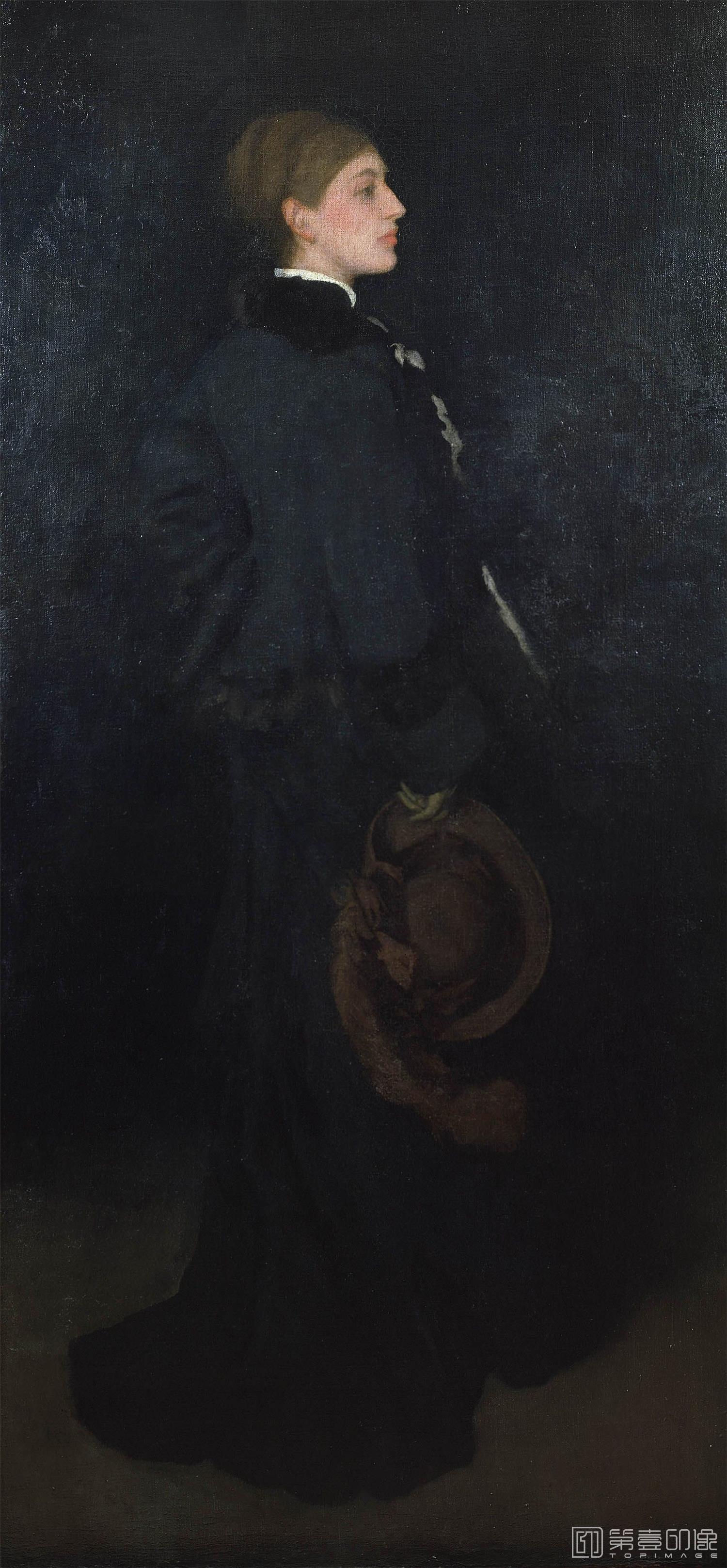 油画-美国弗里克美术馆藏画-James McNeill Whistler - Arrangement in Brown and Black, Portrait of Miss Rosa Corder, 1876-1878-098